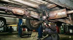 mechanic repairing a failed car exhaust