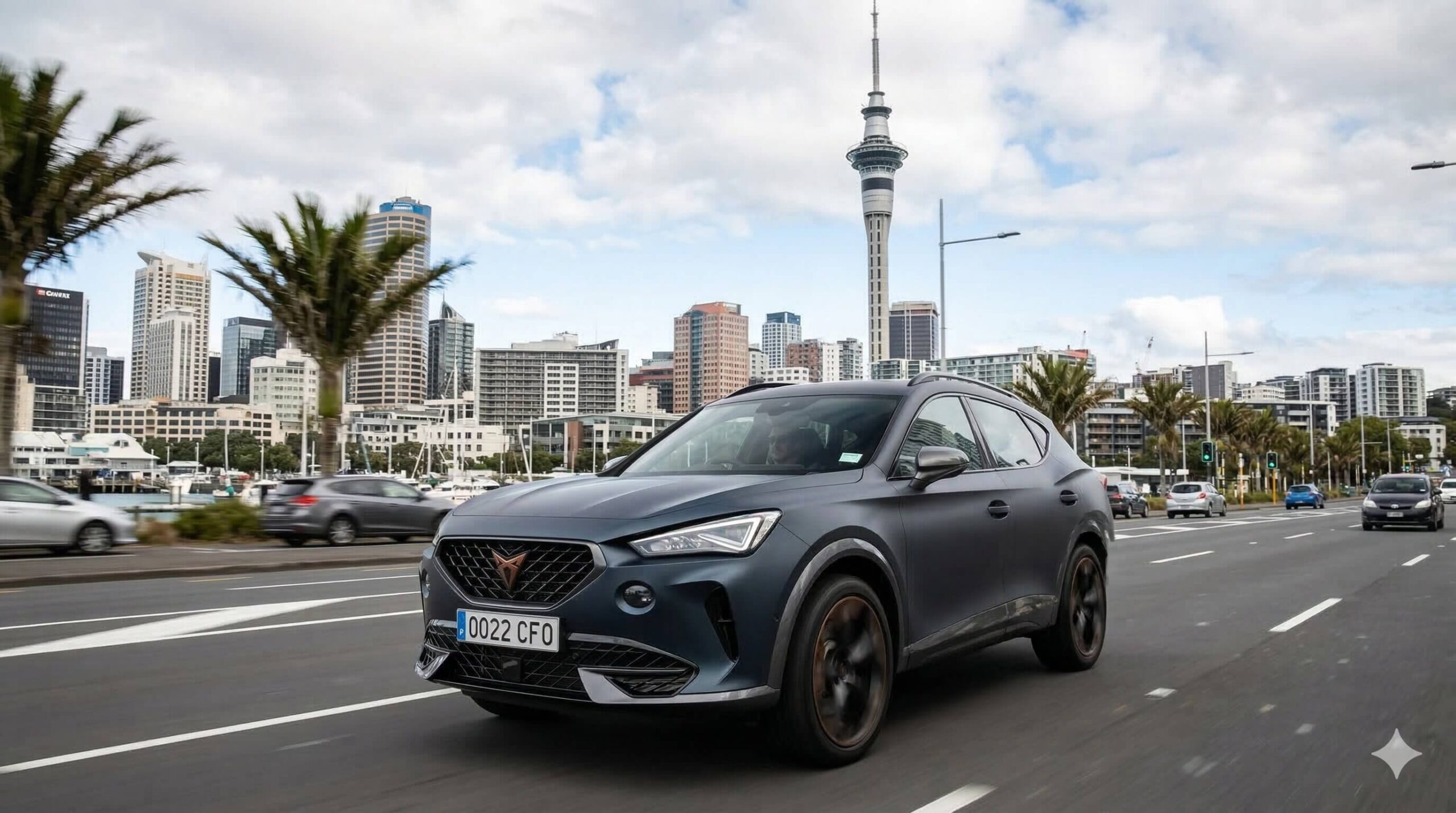 black cupra driving in the Auckland city