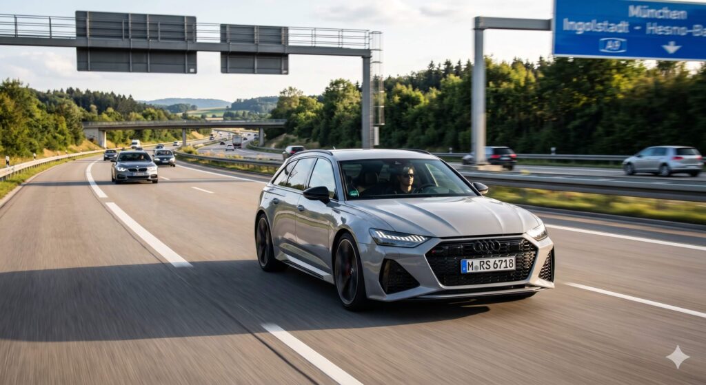 silver audi hatchback running on a high way