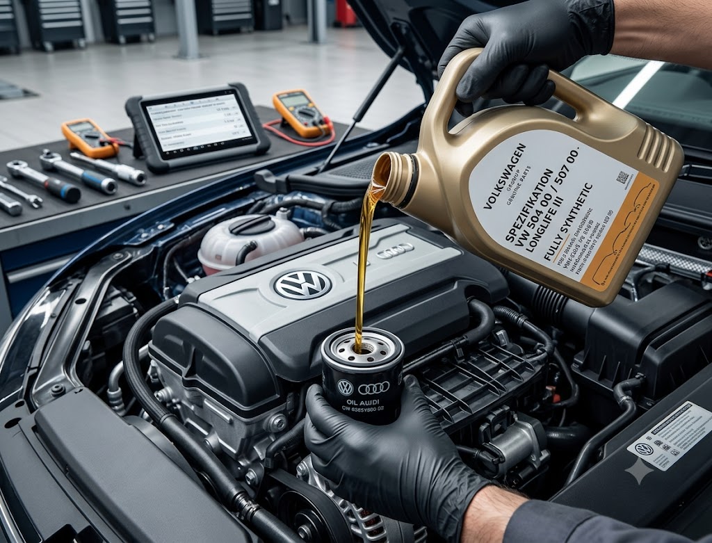 filling up the engine oil on Volkswagen golf
