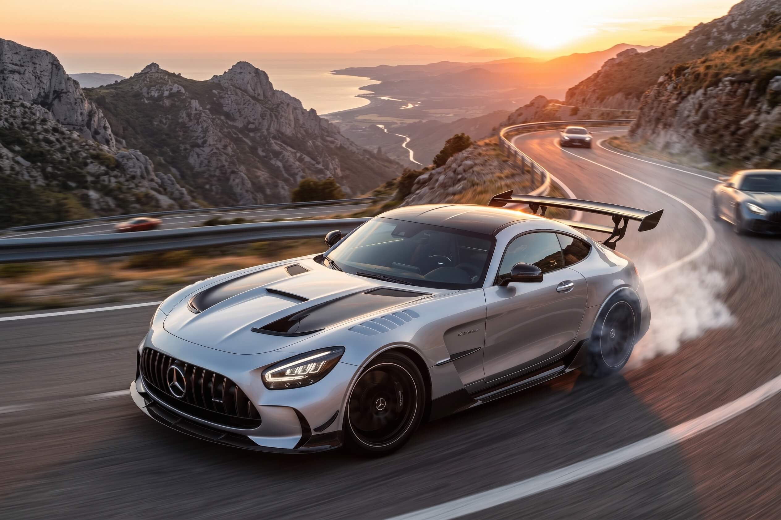 mercedes benz drifting on the mountainous terrain