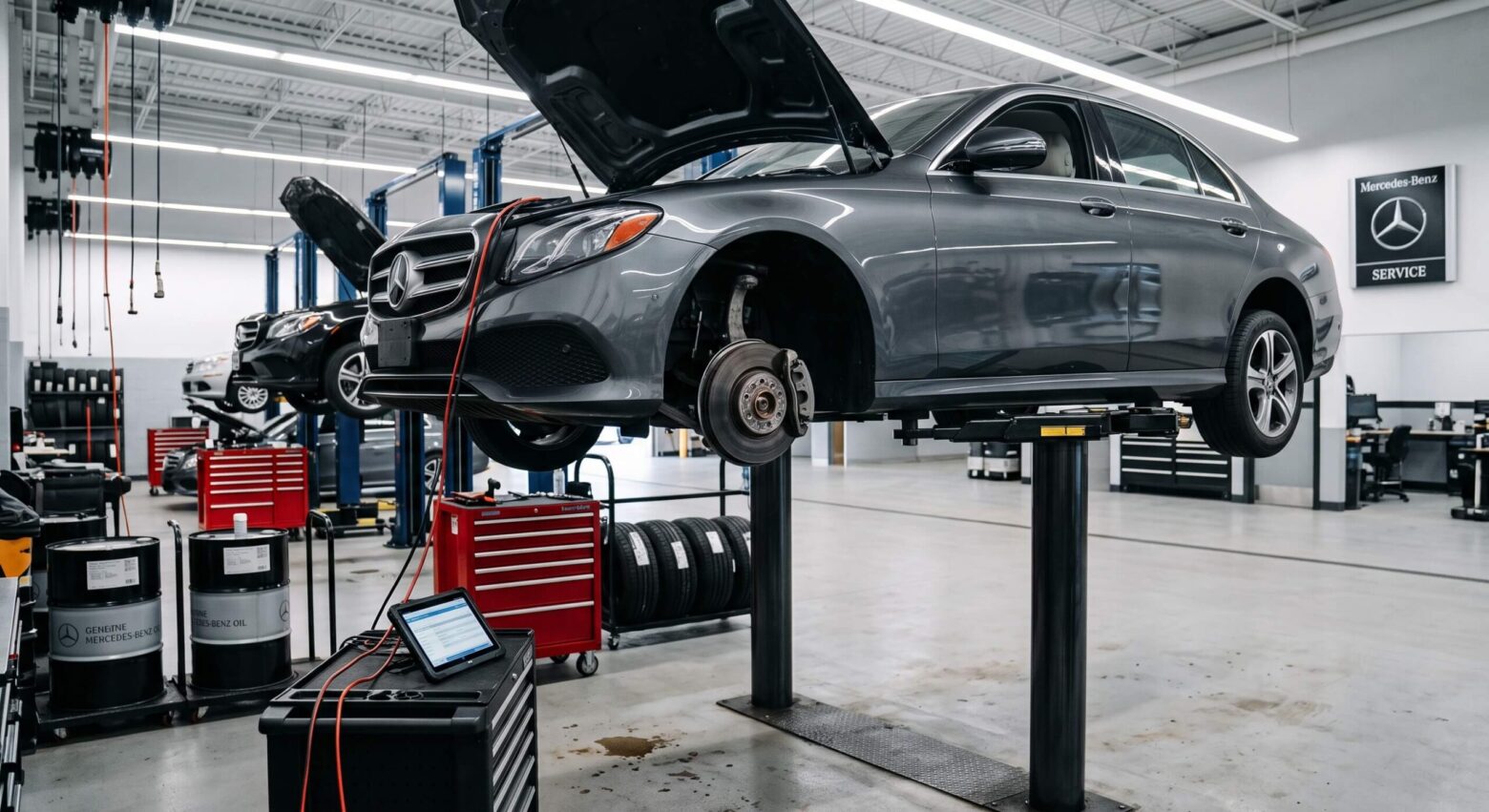 servicing benz at the workshop